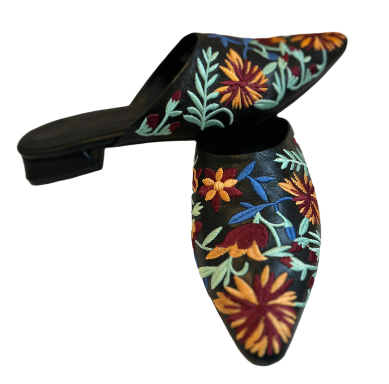 Handcrafted Floral Embroidered Loafer Mules