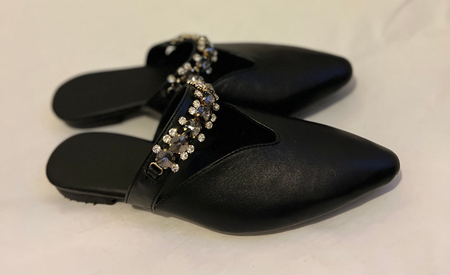 Pointed-Toe Mules with Stone Embellishments