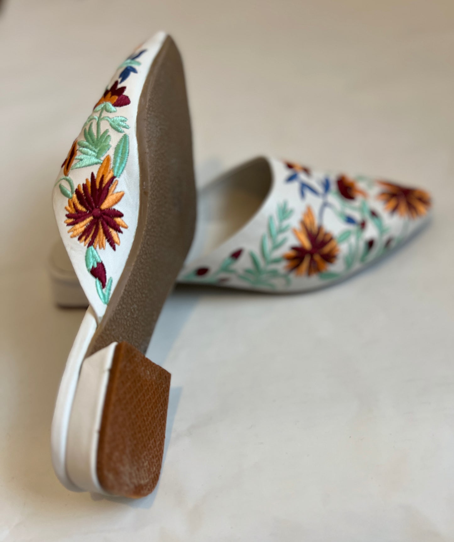 Handcrafted Floral Embroidered Loafer Mules