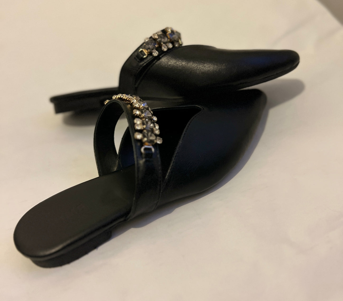 Pointed-Toe Mules with Stone Embellishments