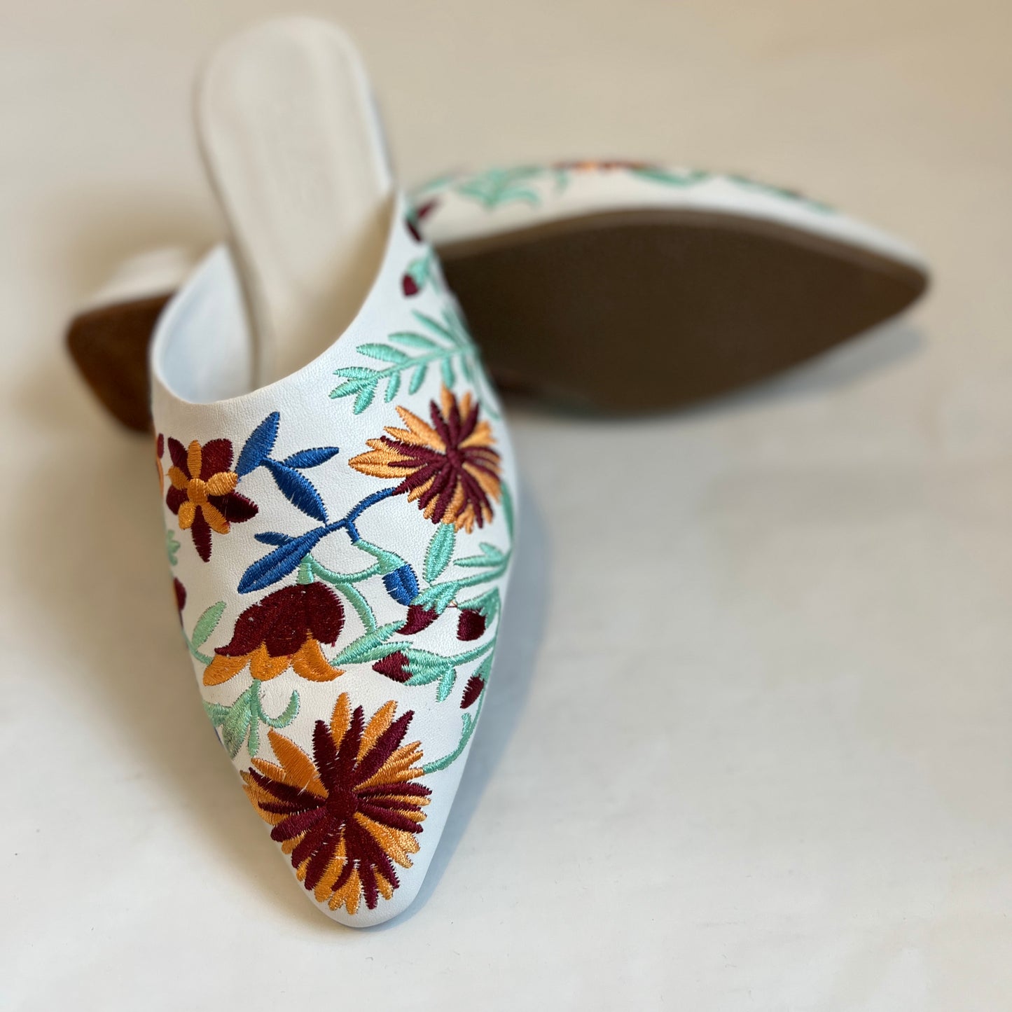 Handcrafted Floral Embroidered Loafer Mules
