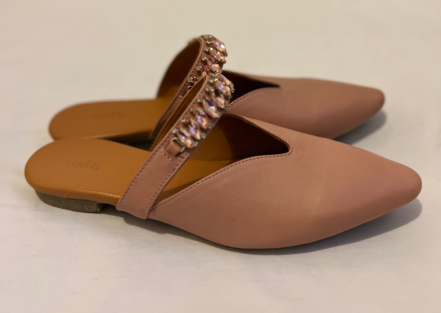 Pointed-Toe Mules with Stone Embellishments