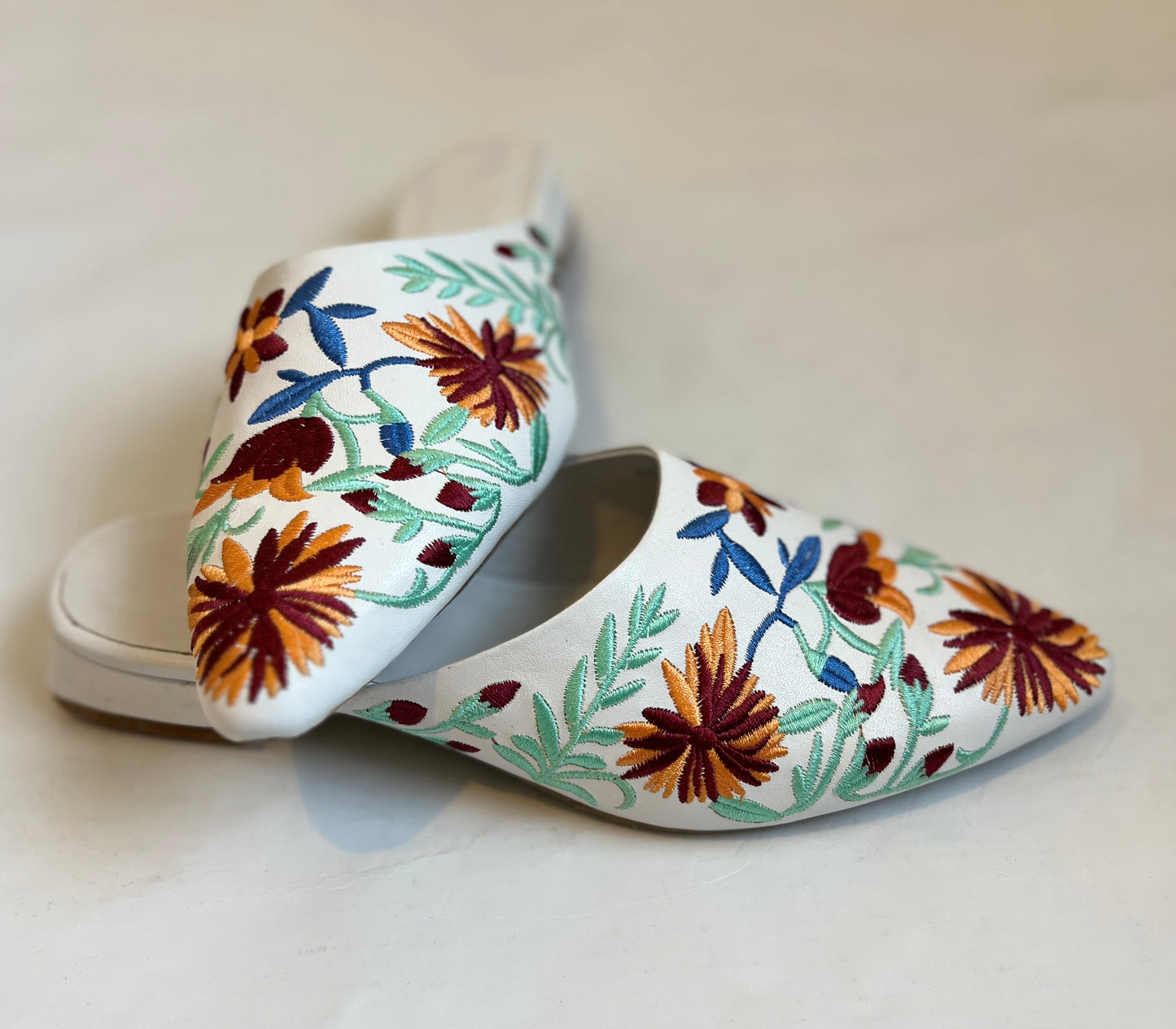 Handcrafted Floral Embroidered Loafer Mules