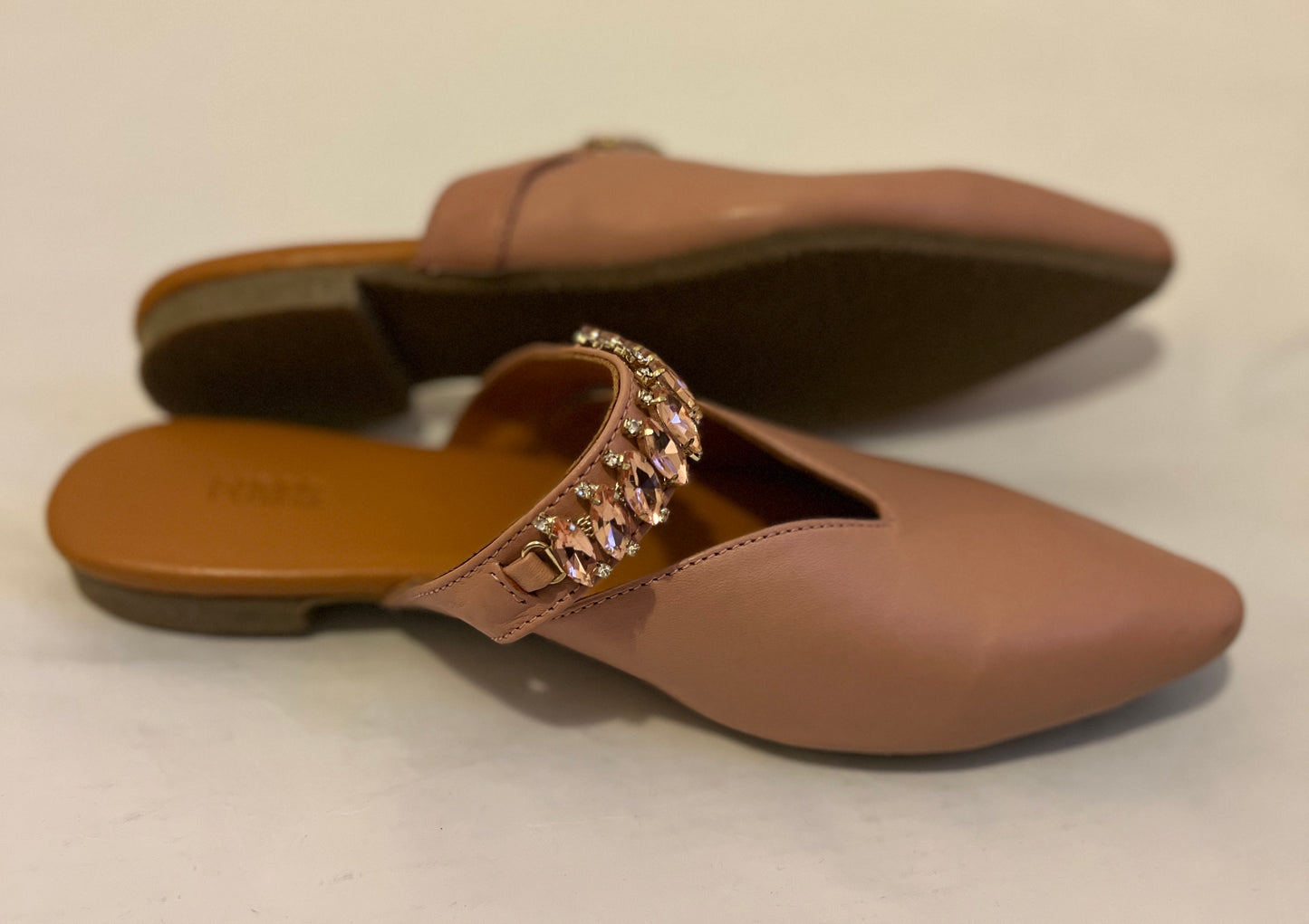 Pointed-Toe Mules with Stone Embellishments