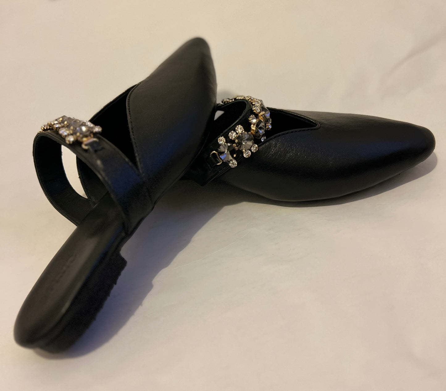 Pointed-Toe Mules with Stone Embellishments