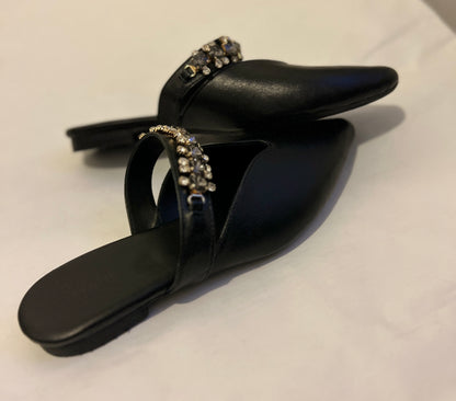 Pointed-Toe Mules with Stone Embellishments