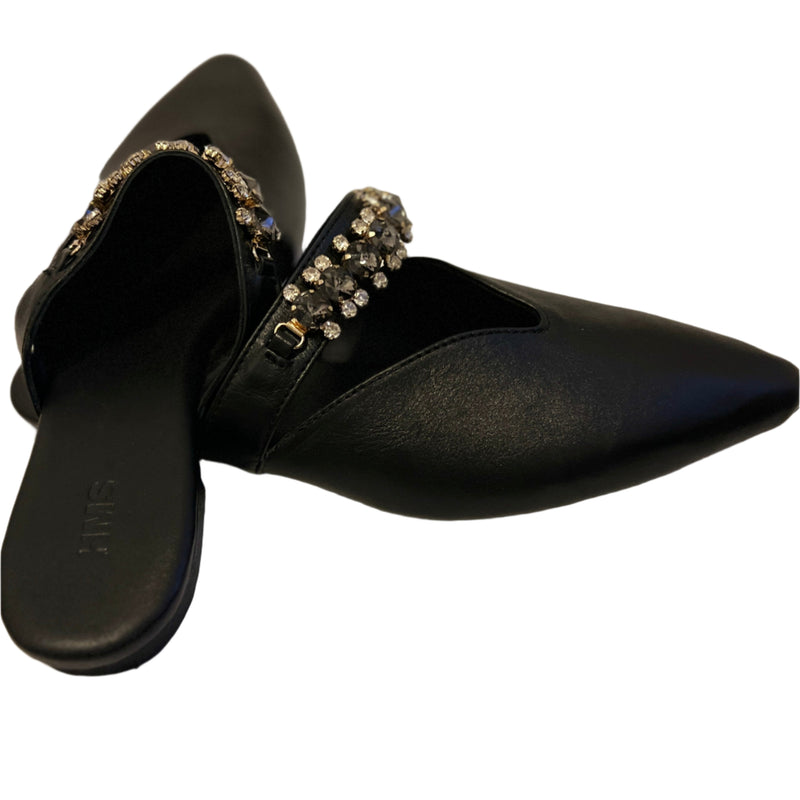 Pointed-Toe Mules with Stone Embellishments
