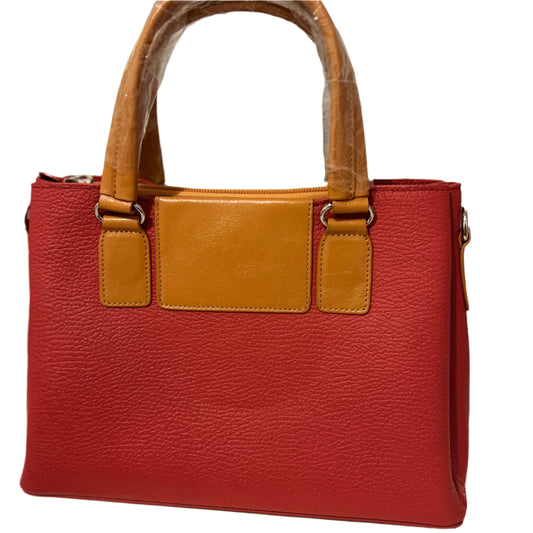 Chic Red Milling Leather Handbag with Contrasting Tan Handles