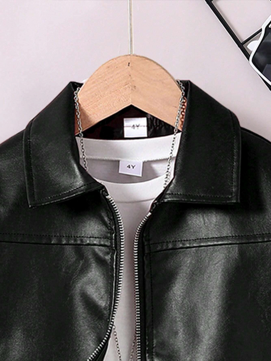 Kids Classic Style Leather Jacket